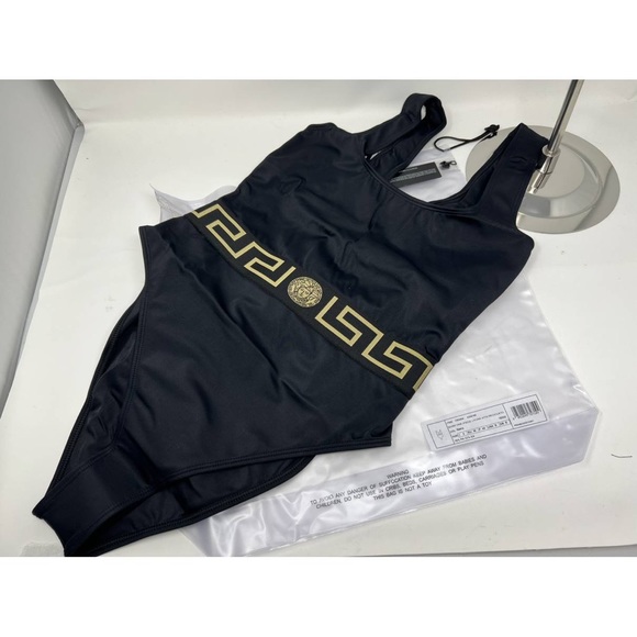 New Versace Medusa motif Greca black one piece swimsuit L - Picture 10 of 12